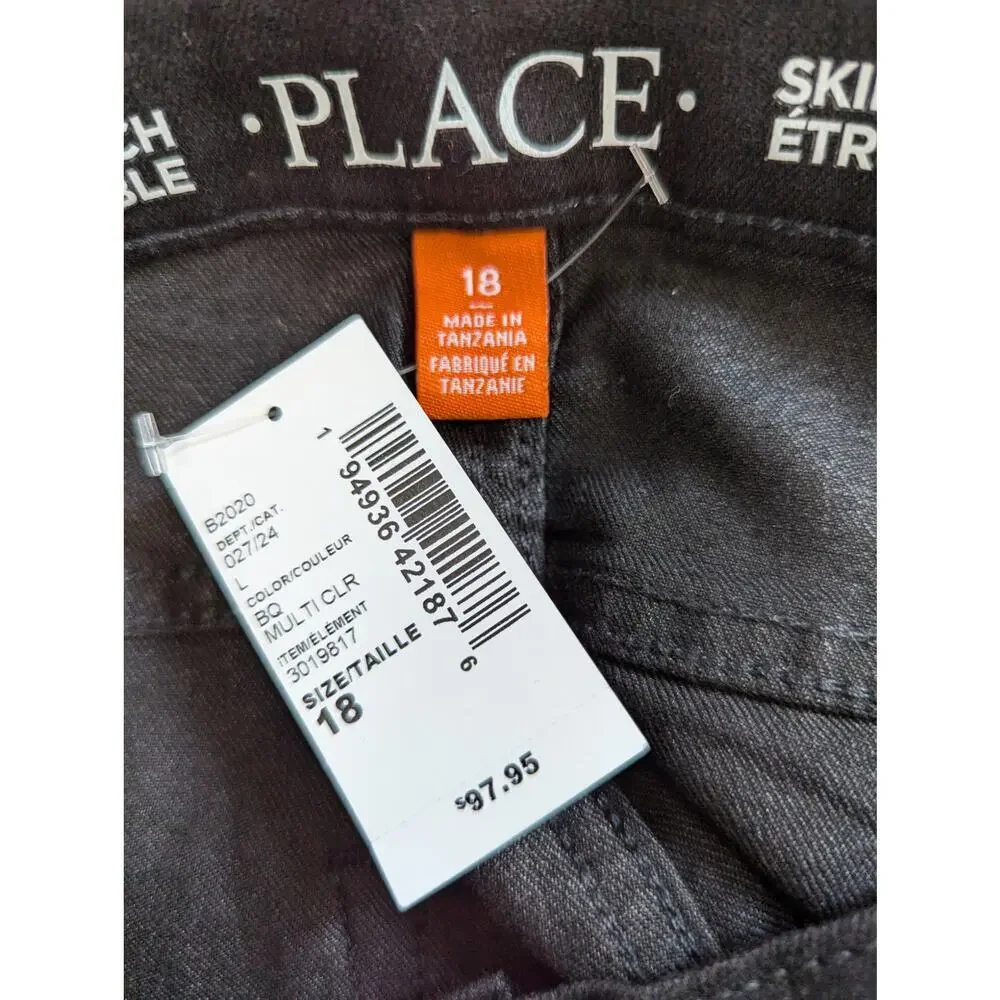 NWT@$97! THE CHILDRENS PLACE! RICH BLACK DENIM STRETCH SKINNY JEANS! SZ 18